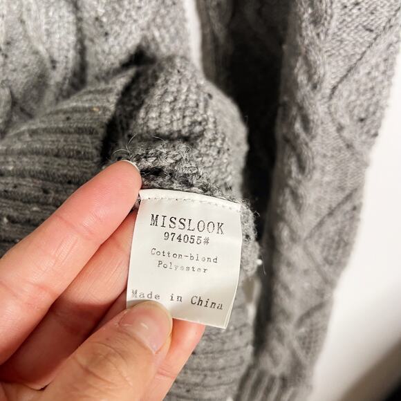 Misslook Womens XLarge Gray Marled Cableknit Crew Neck Pullover Sweater Cotton - Picture 7 of 8